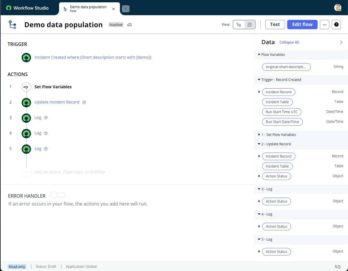 Flow illustrating when data pill values are set