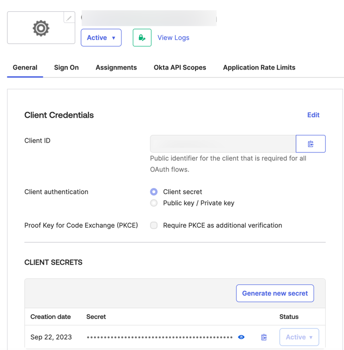 Okta OAuth application created.
