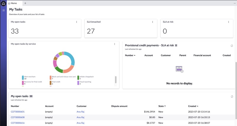 View of the dispute agent landing page.