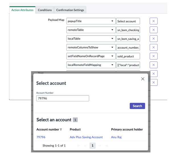 Example FSO Look Up Client action.