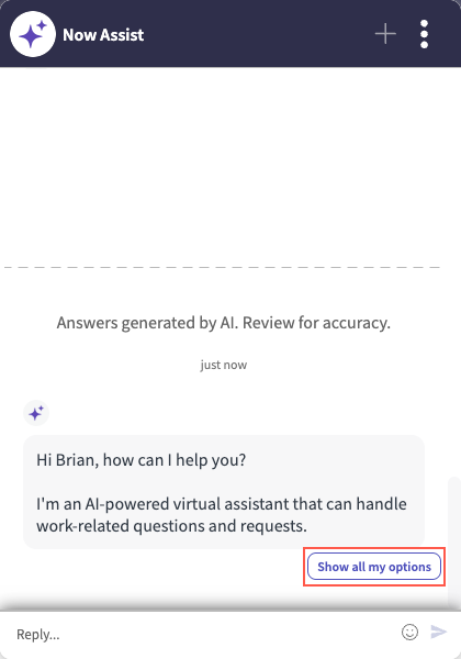 Select Show all my options when the chat window appears.
