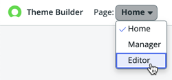 Dropdown-Liste „Seite“ mit ausgewähltem Editor.