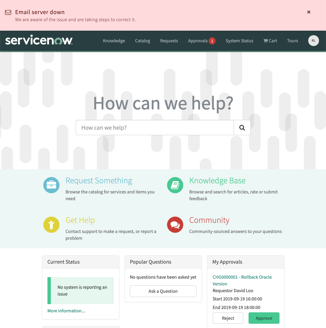 Ankündigungsbanner und Widget im Serviceportal.