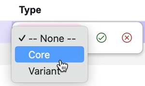 Dropdown-Liste „Stiltyp“ mit ausgewählter Core-Option.