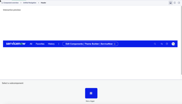 Bearbeitungsoption für Header-Unterkomponente der einheitlichen Navigation.