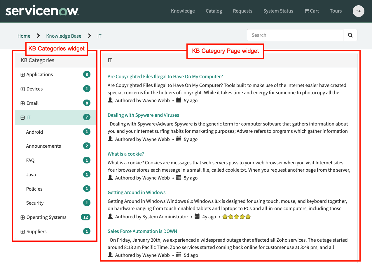 Knowledge Base-Kategorieseiten-Widget