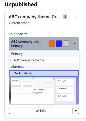 Dropdown-Liste „Farbpalette“.