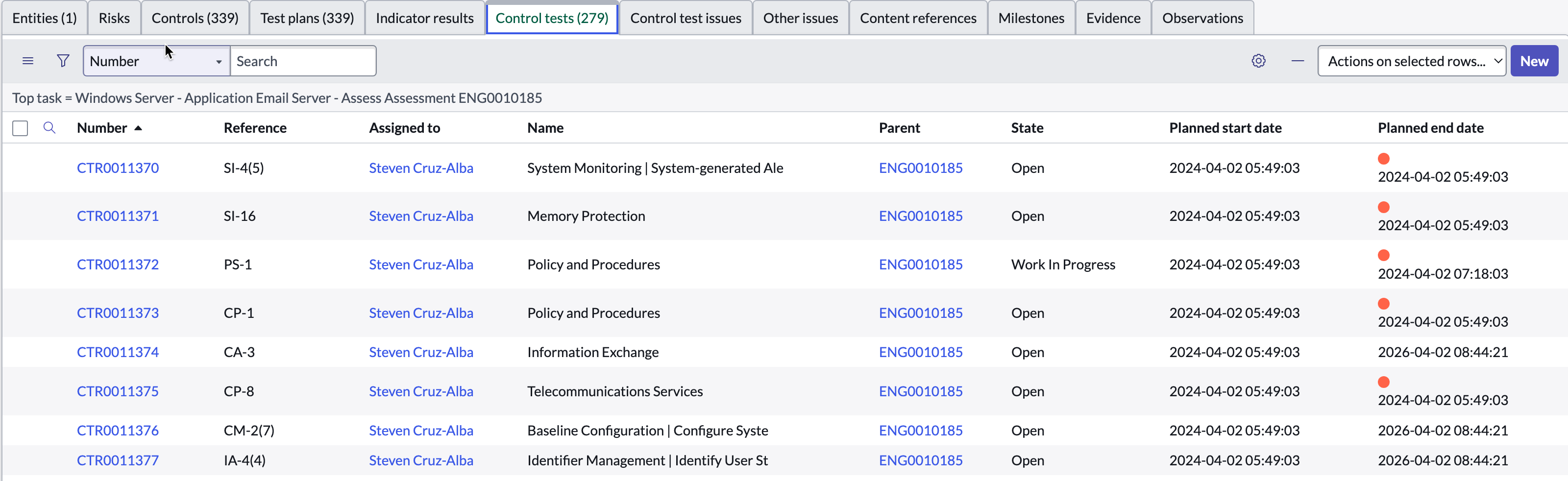 Onglet Tests de contrôle.