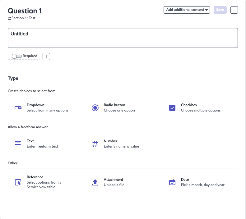 Types de questions disponibles pour créer un modèle d’évaluation.