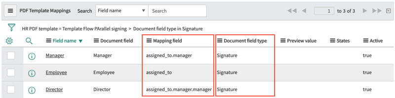 Como mapear campos de tabela para campos de assinatura em um modelo DocuSign.