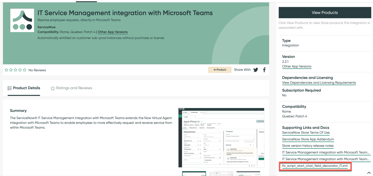 Corrigir arquivo XML de script da loja do IT Service Management para Microsoft 365