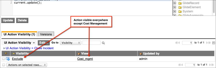 Exemple de vue d’action d’interface utilisateur d’exclusion