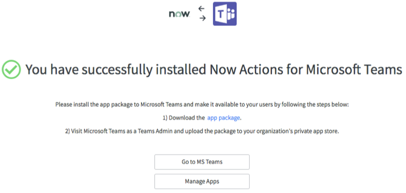 Message d’installation réussie pour Microsoft Teams.