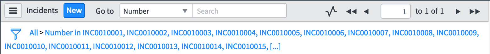 Entrées de fil d’Ariane pour les incidents numérotés de INC0010001 à INC0010015