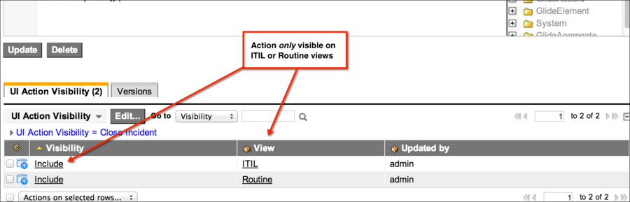 Exemples de vues d’actions d’interface utilisateur d’inclusion