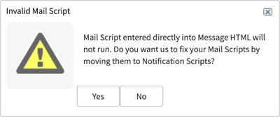 Message du script d’e-mail non valide
