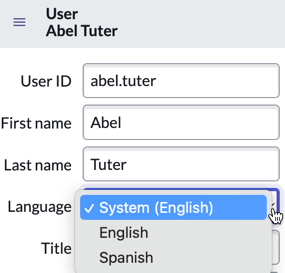 Sélection des langues dans un enregistrement utilisateur.