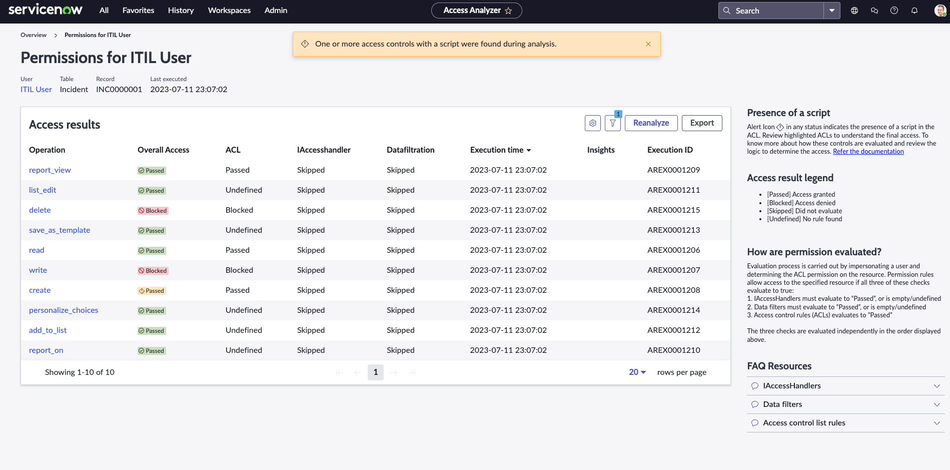 Permission results