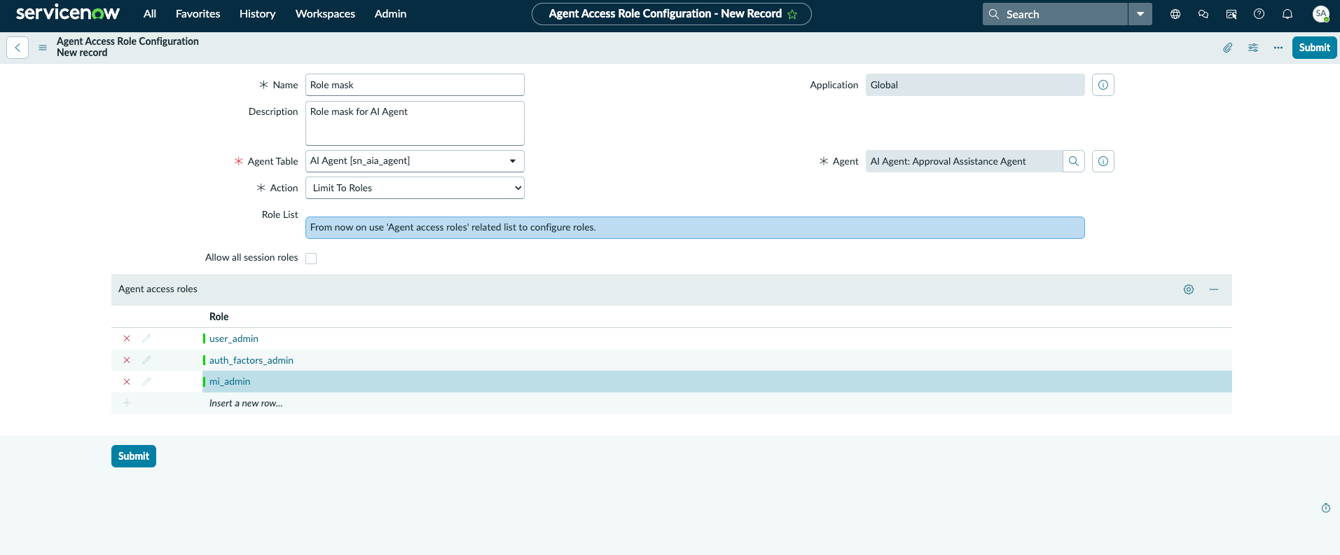 Agent Access Role Configuration