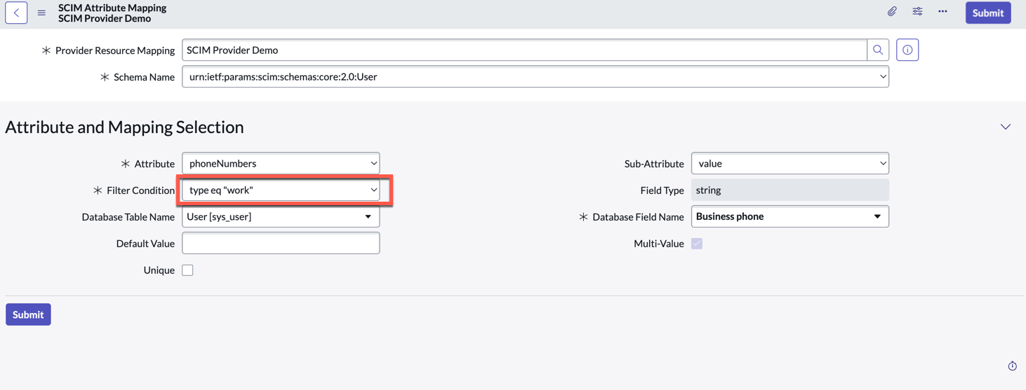 Attribute Phone Number with Filter Condition Work