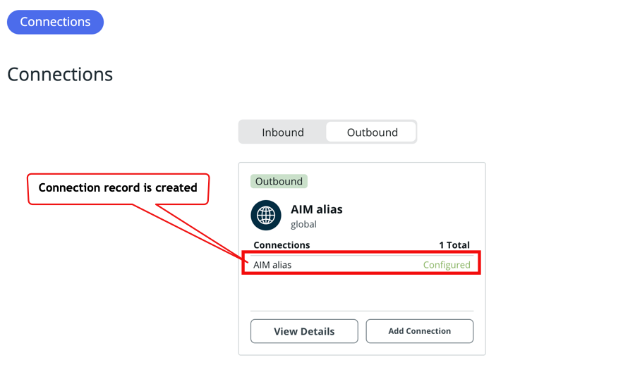 OAuth 2.0 connection record is created.