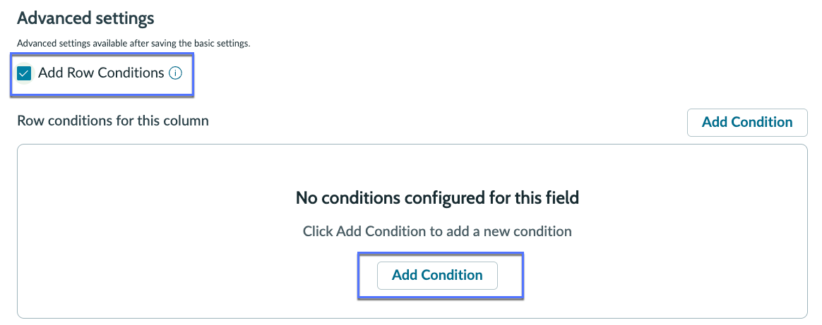 Create Row Conditions.