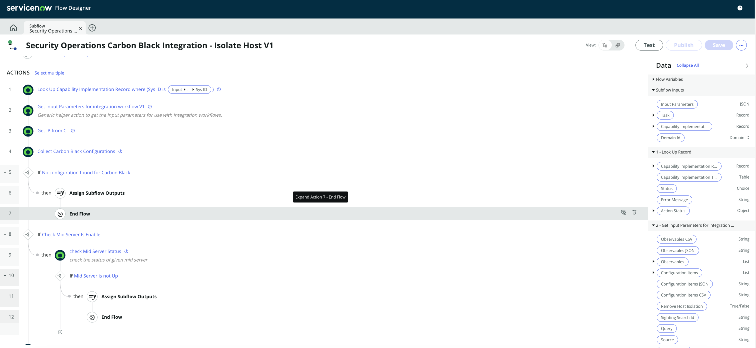 Flow designer for Security Operations Carbon Black Integration - Isolate Host
