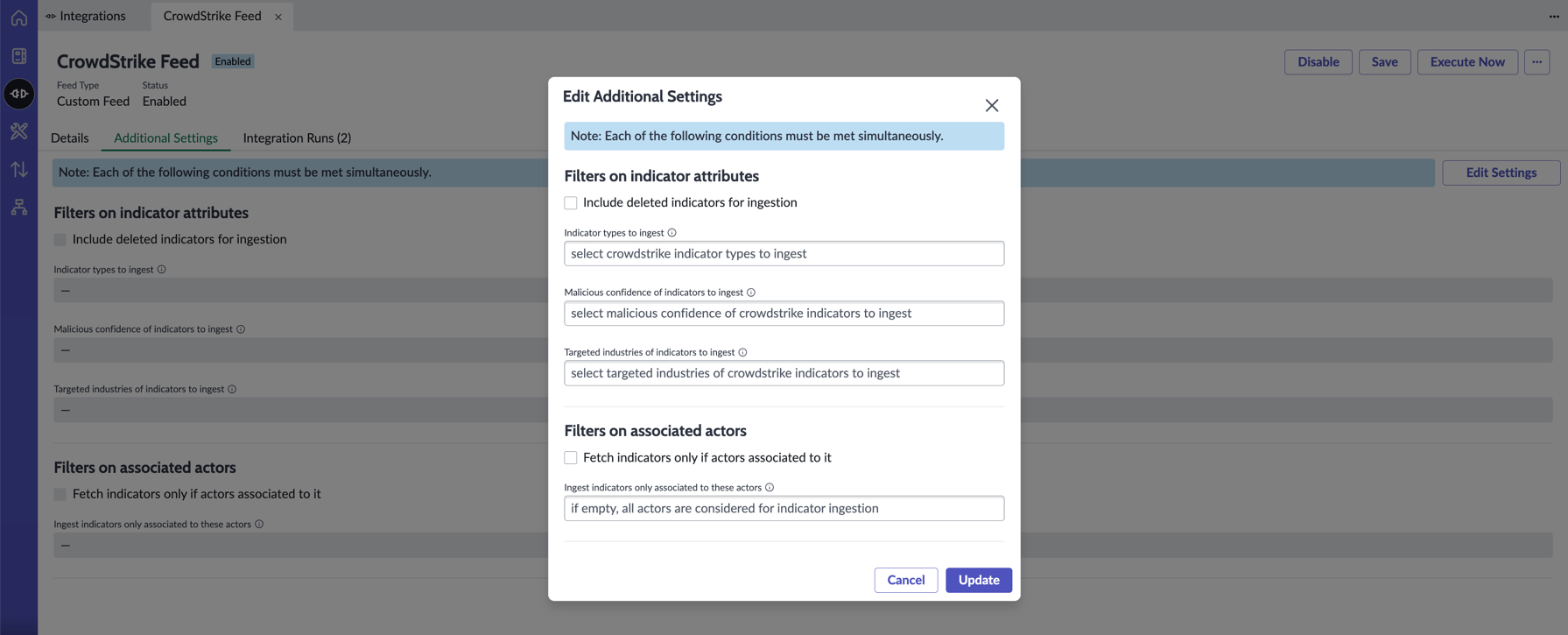 CrowdStrike additional settings tab - Edit