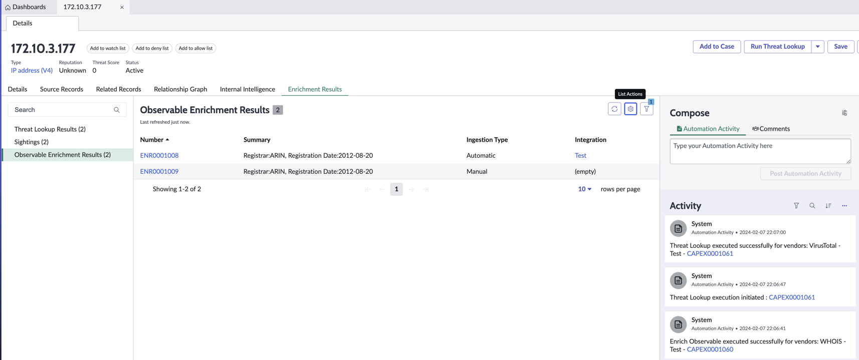 Enrichment Results Tab