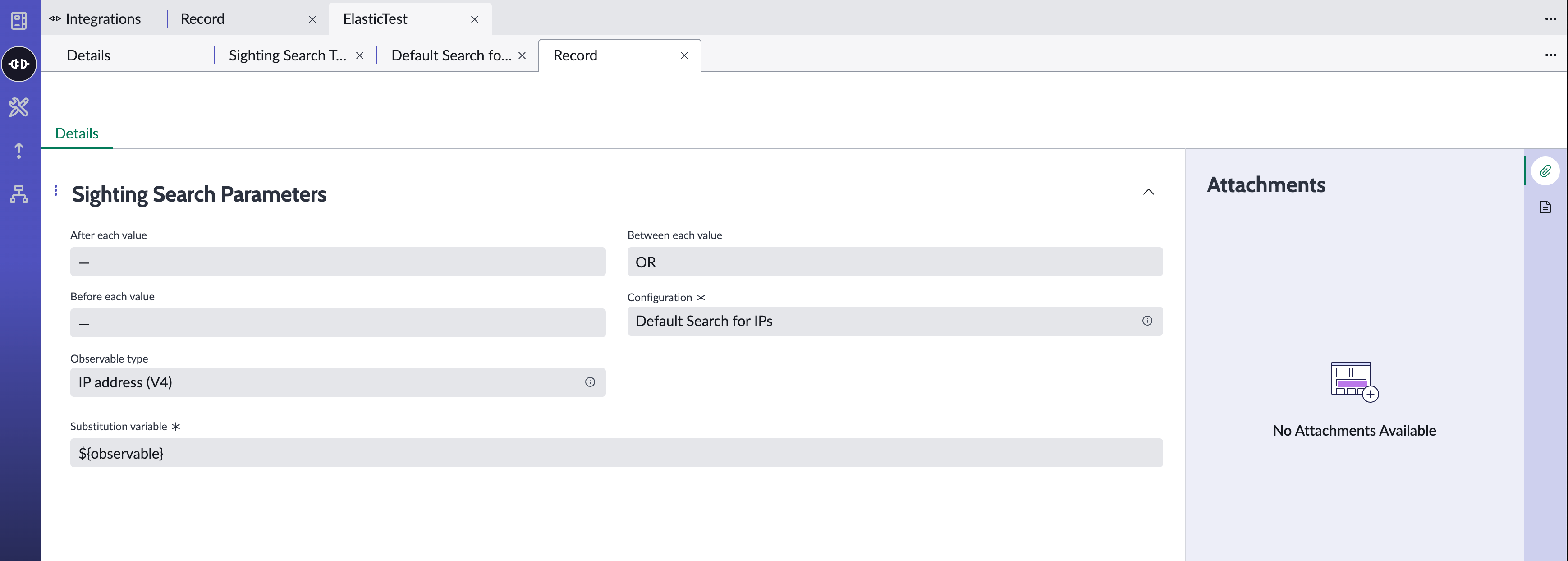 Sighting Search Parameters tab