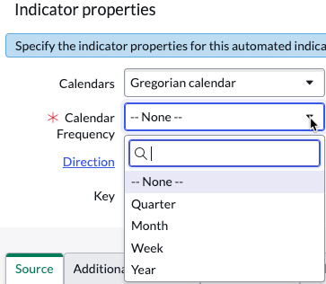 Opções de frequência de calendário para o calendário gregoriano