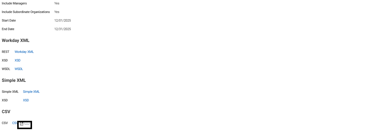 CSV option in View URLs Web Service page