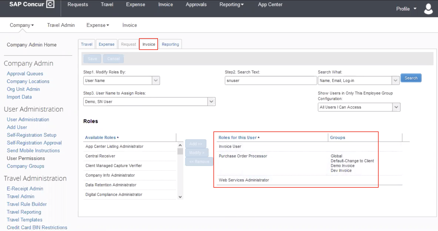 Invoice API permissions