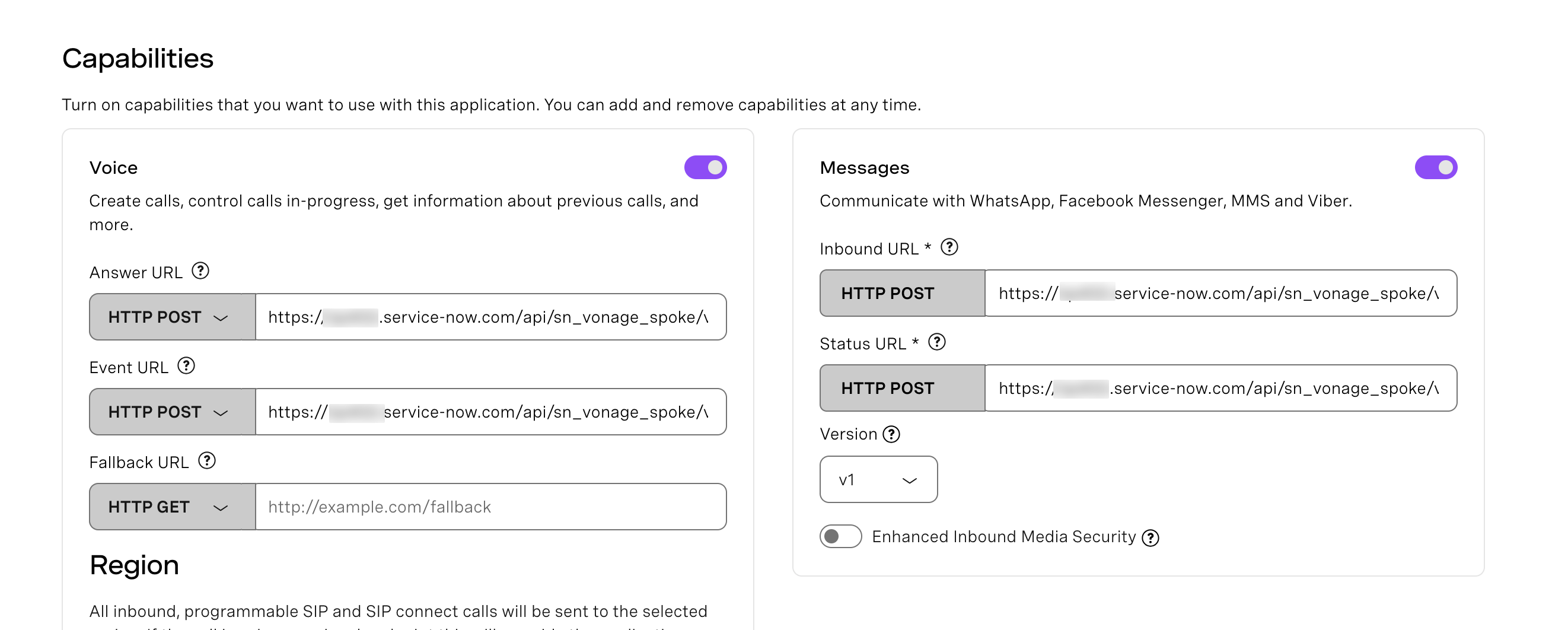 Configuring message capabilities in Vonage