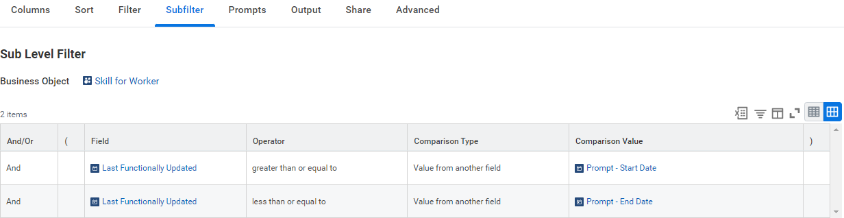Select the values in Subfilter section.
