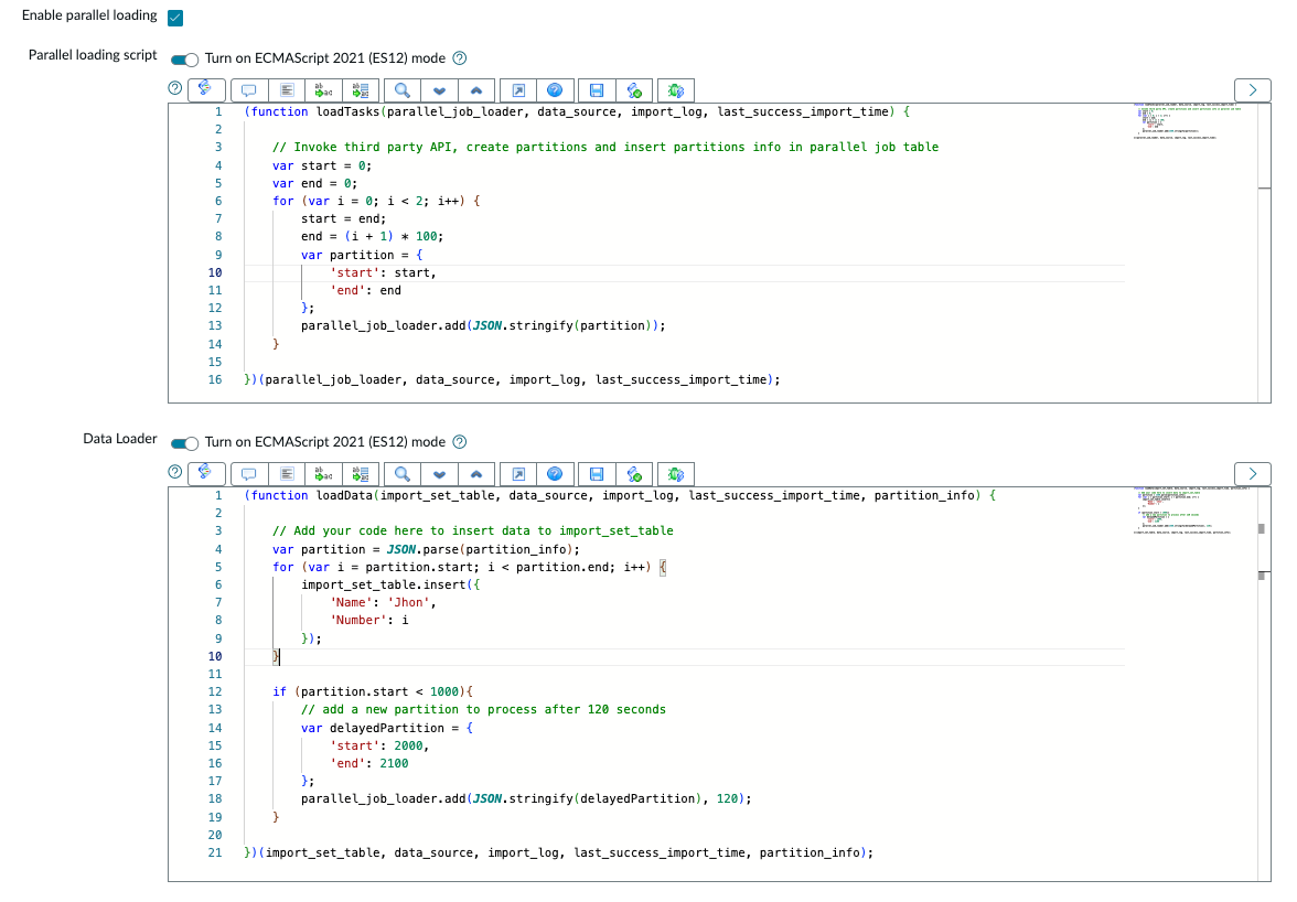 Parallel loading script example.