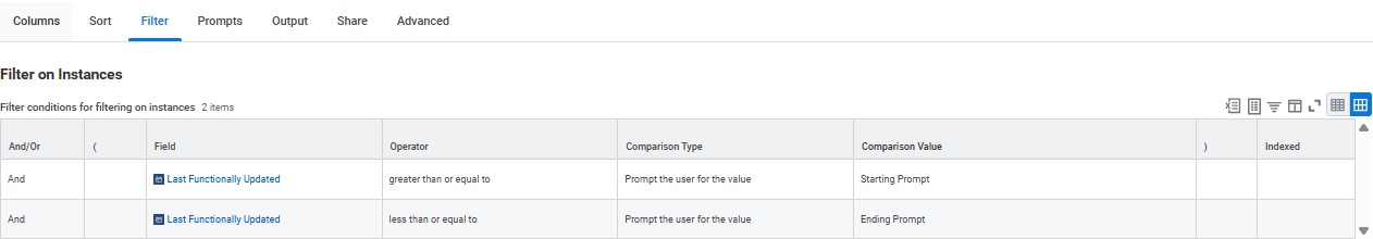 Select values in the Filter section.
