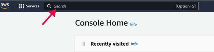 Search field on Amazon AWS home page.