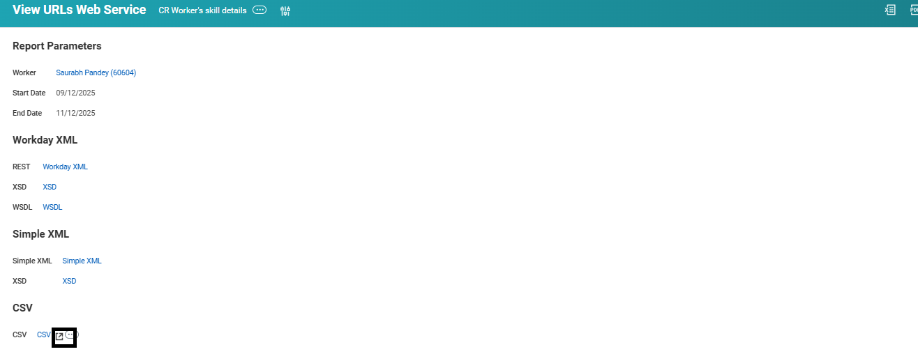 View URLs page with CSV download