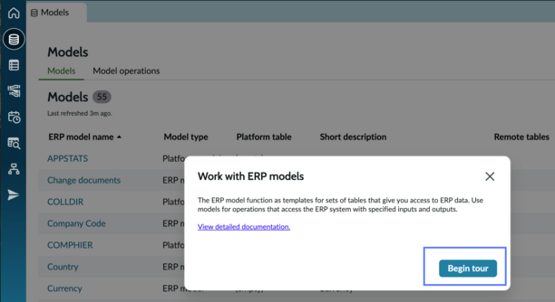 Zero Copy Connector for ERP systems page with first step of guided tour displayed.