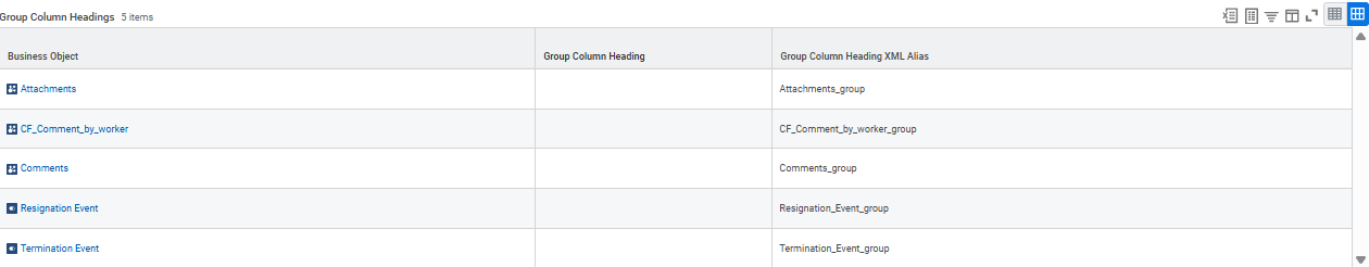 Report columns for Attachments, showing attachment content field.