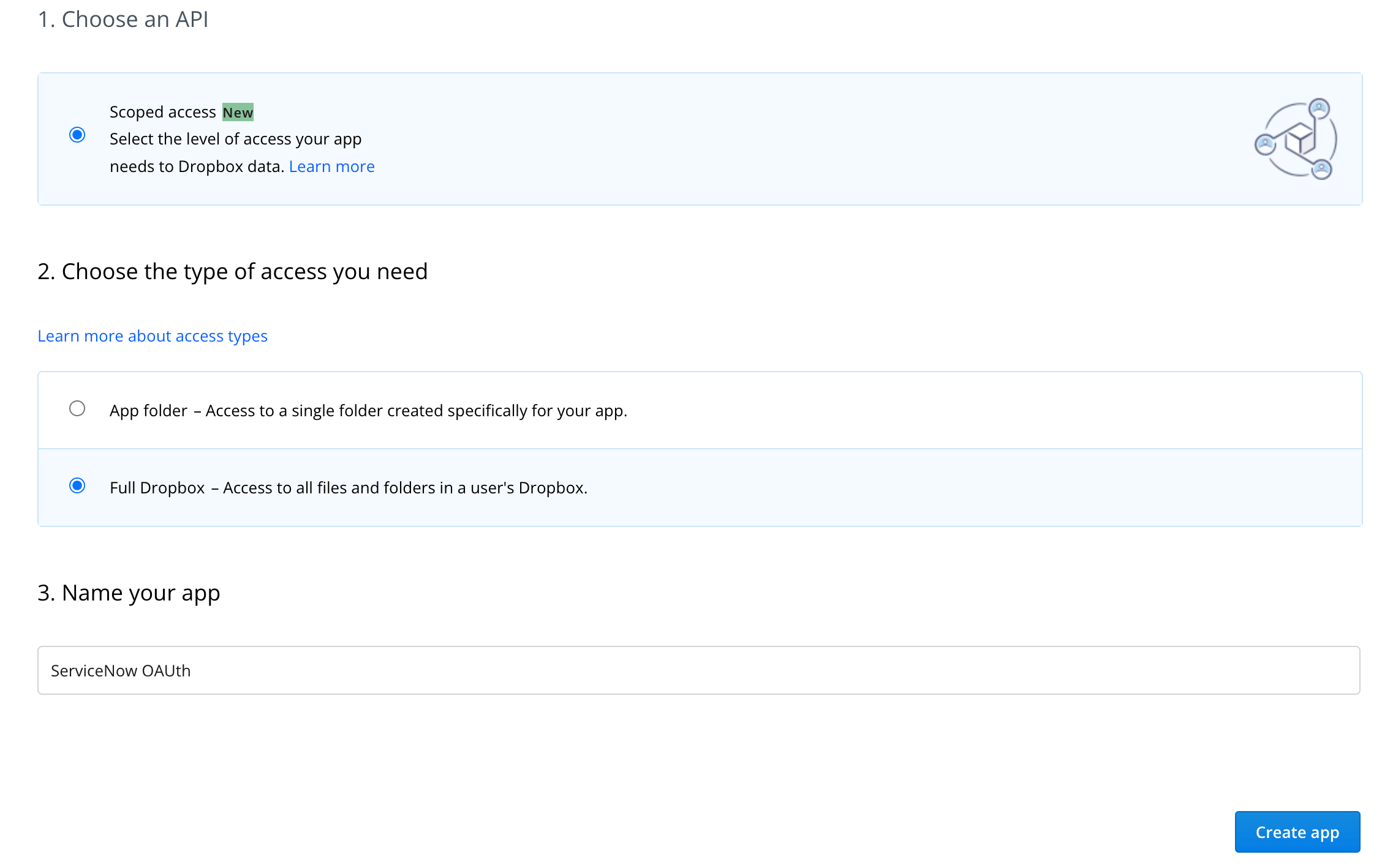 Dropbox Business application setup.