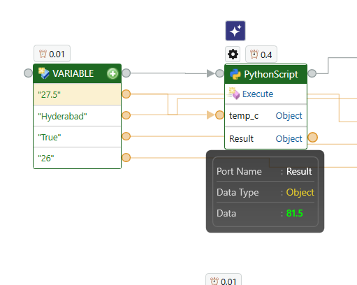 Temperature is displayed on the Data Out port of Execute method.