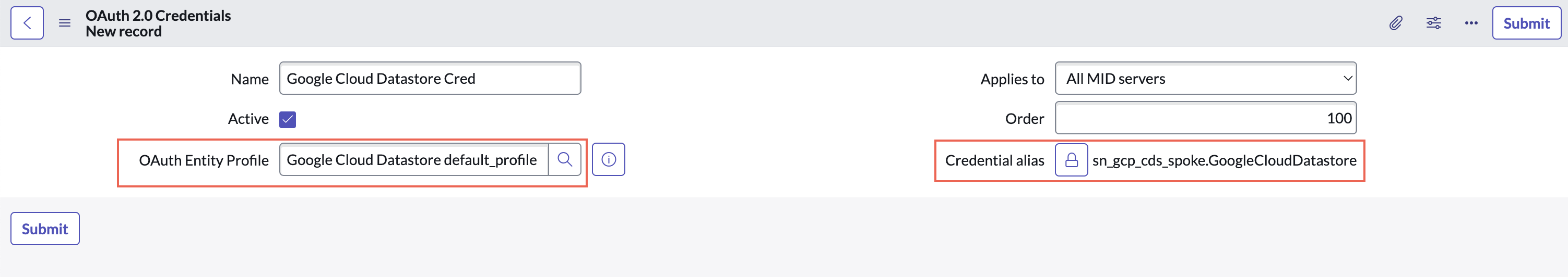 Credential record for Google Cloud Datastore spoke.