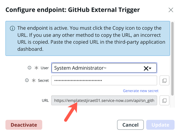 Callback URL generated.