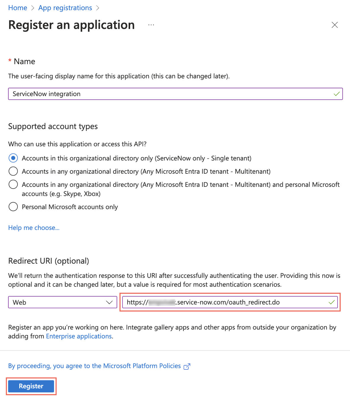 Add Redirect URL.