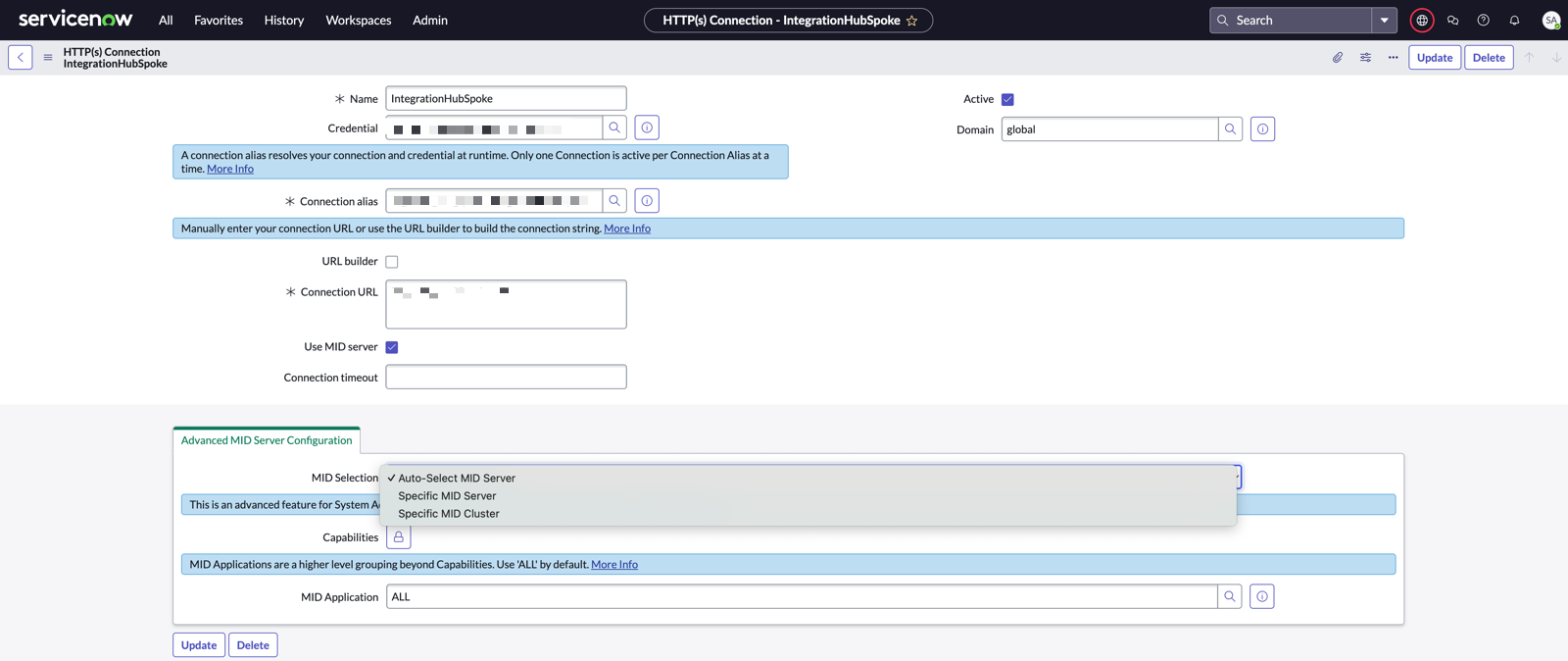 Advanced MID Server Configuration tab.