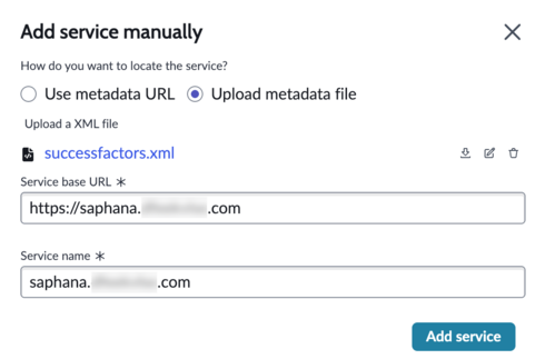 Add service manually modal with xml file added.