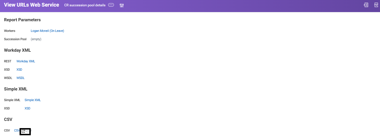 View URLs page with CSV download