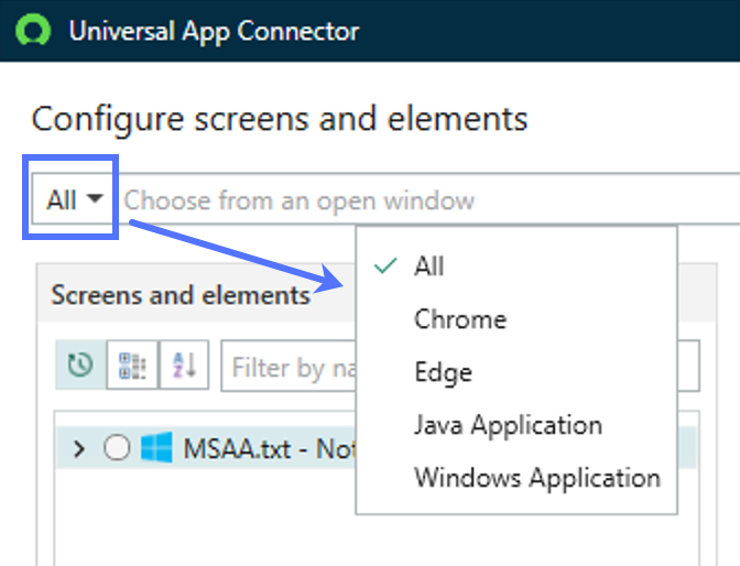 Filter the application types.